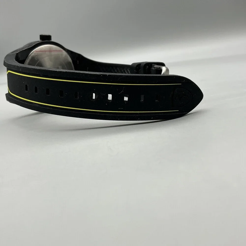 Ferrari RedRev Mens Watch 43mm Black Yellow Dial Black Silicone New Battery